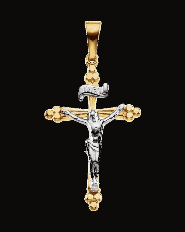 Two Tone Crucifix Pendant — Rhodium-Plated on 14K Yellow & White Gold