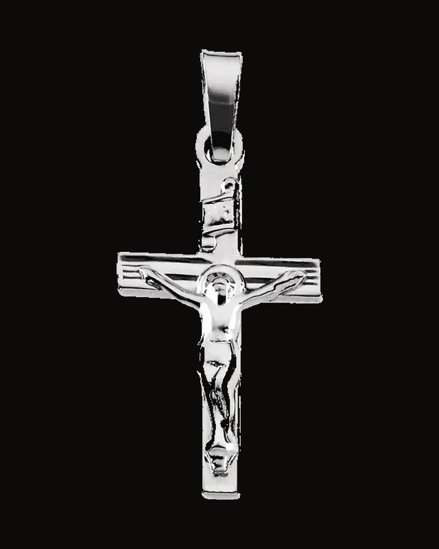 Crucifix Pendant — Rhodium-Plated on 14K White Gold
