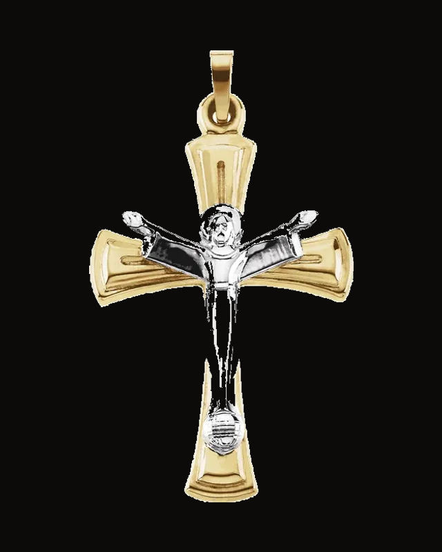 Two Tone Christ Is Risen Crucifix Pendant — Rhodium-Plated on 14K Yellow & White Gold