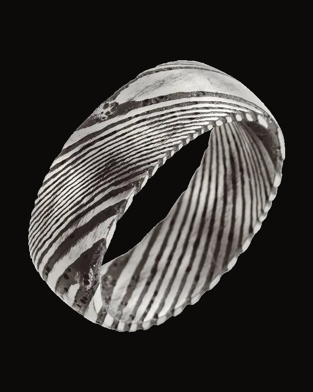 Damascus Comfort-Fit Half Round Band — Damascus Stainless Steel · 8 mm