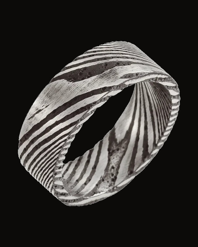 Damascus Comfort-Fit Flat Band — Damascus Stainless Steel · 8 mm