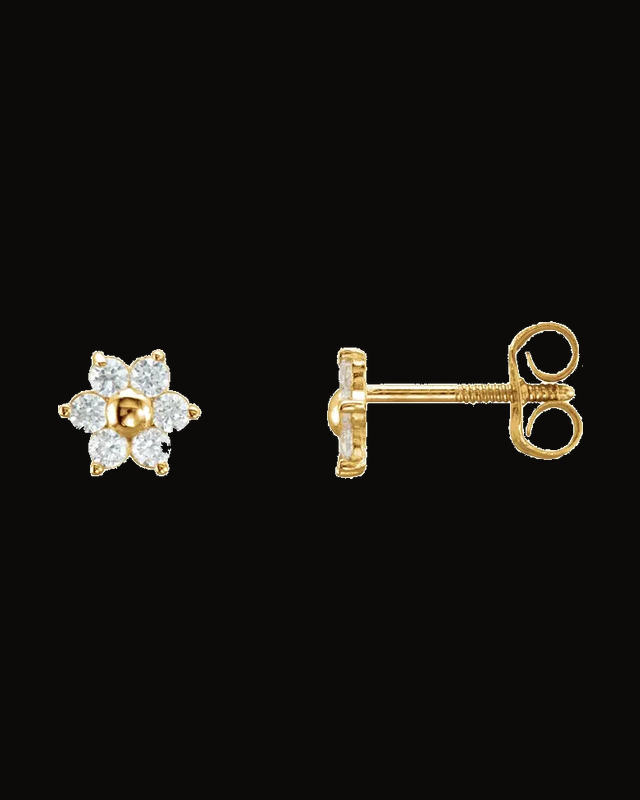Youth Cz Flower Earrings With Back — 14K Yellow Gold · 1.5 mm