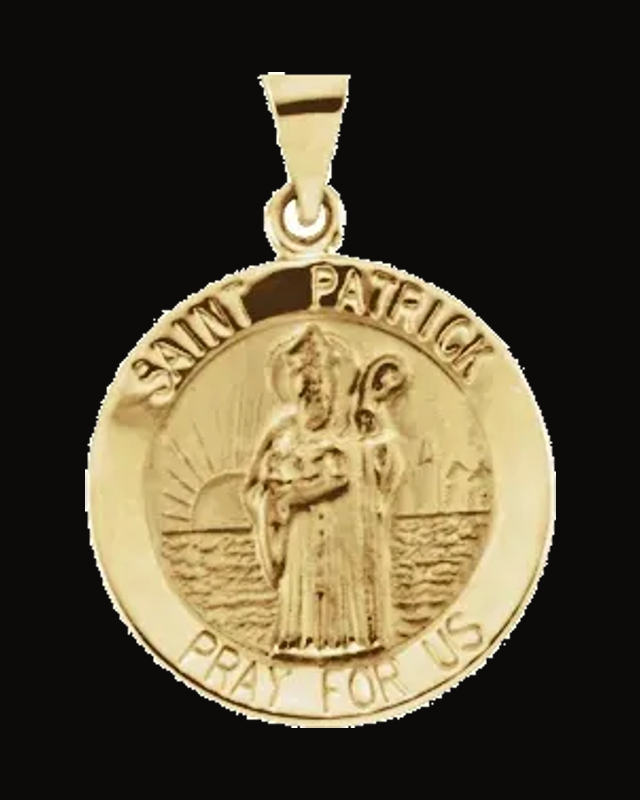 Round Hollow St. Patrick Medal — 14K Yellow Gold