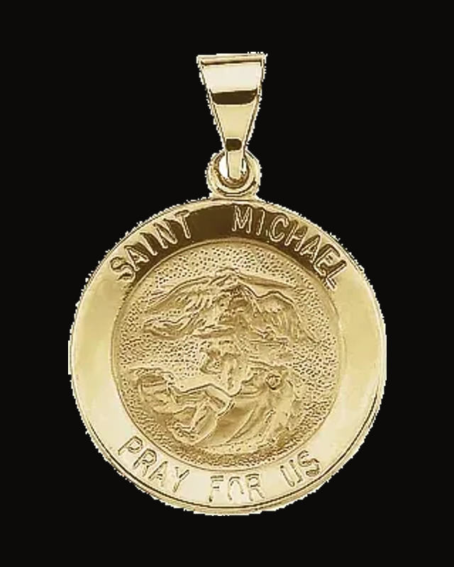 Round Hollow St. Michael Medal — 14K Yellow Gold