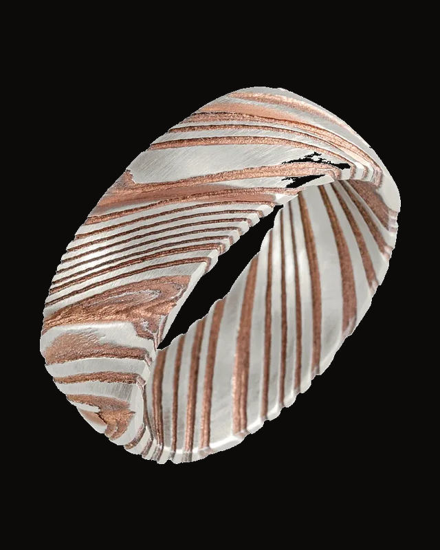 Damascus Comfort-Fit Flat Band — Damascus Stainless Steel · 8 mm