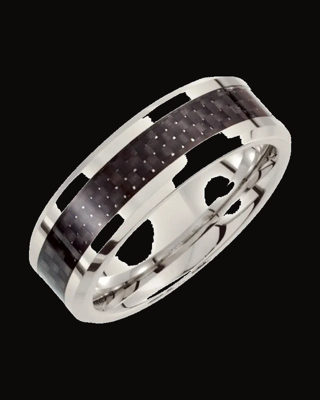 Beveled-Edge Black Carbon Fiber Inlay Comfort-Fit Band — Cobalt