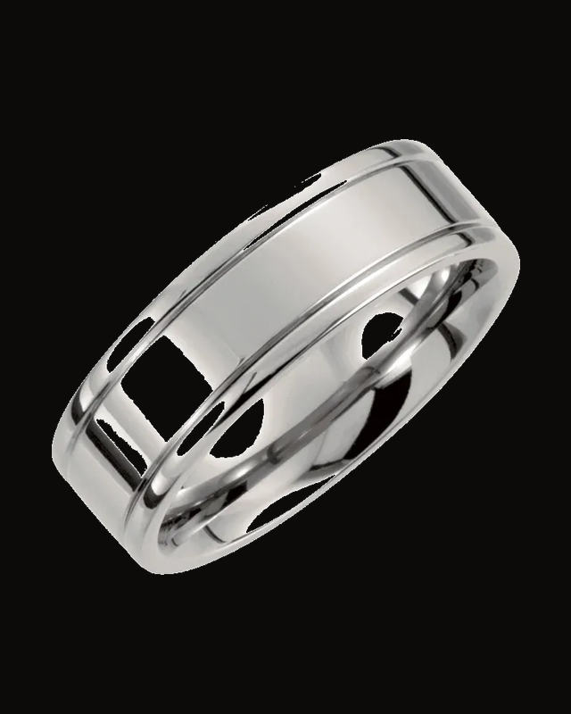 Grooved Inlay Comfort-Fit Band — Titanium · 7 mm