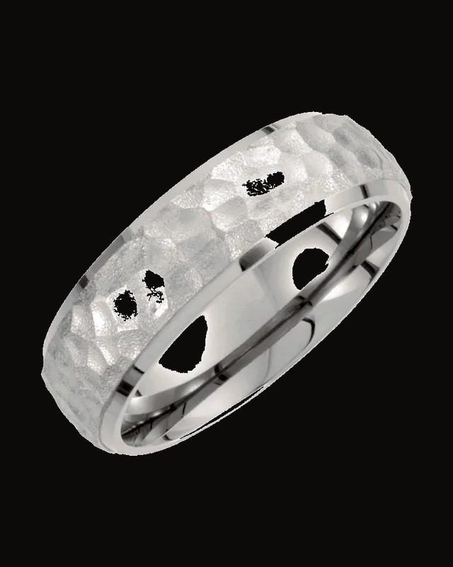 Beveled-Edge Inlay Standard Fit Band With Hammer Finish — Titanium · 7 mm
