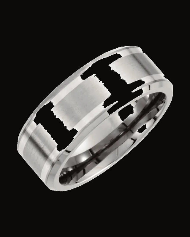 Titanium Beveled Edge Band — Titanium & Sterling Silver · 9 mm