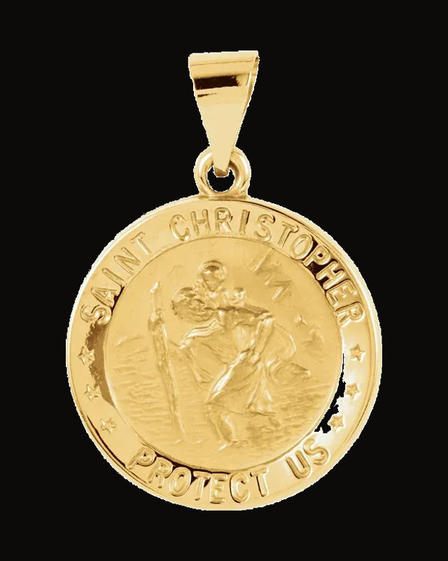 Round Hollow St. Christopher Medal — 14K White / Yellow Gold