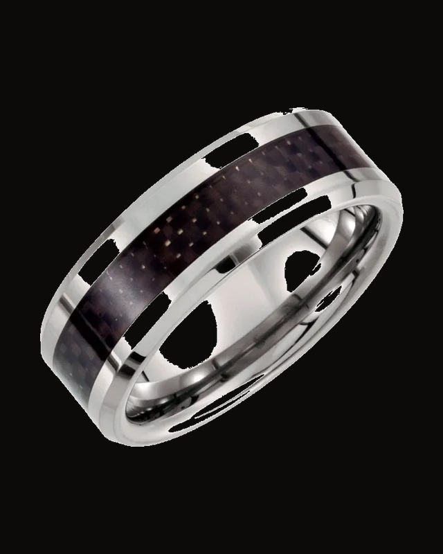 Beveled-Edge Black Carbon Fiber Inlay Comfort-Fit Band — Tungsten
