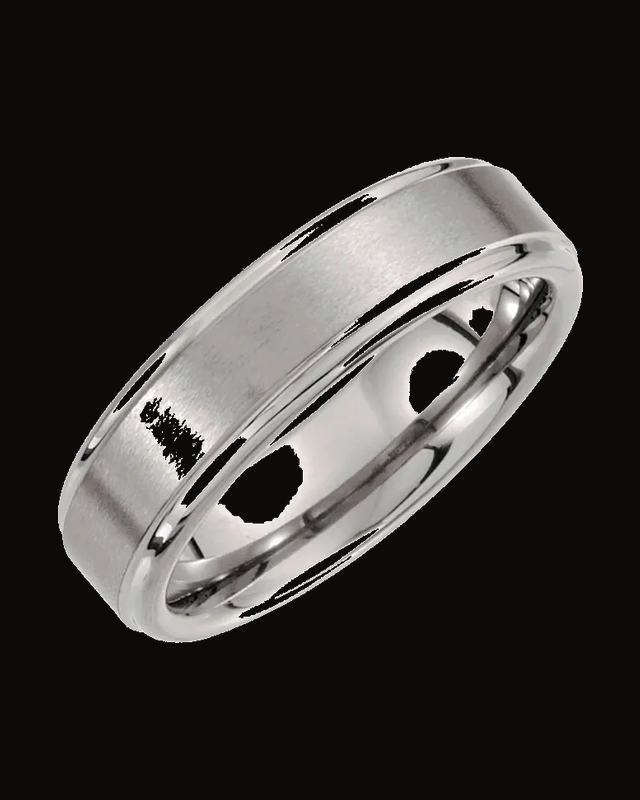 Stepped-Edge Inlay Comfort-Fit Band with Satin Finish — Tungsten / White Tungsten · 6 mm
