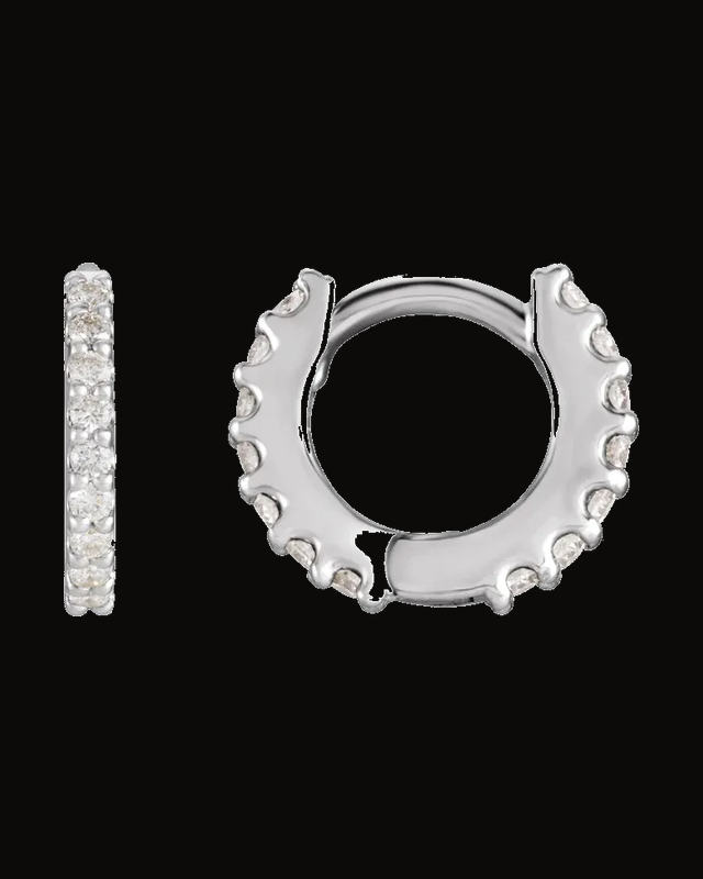 Accented Huggie Earrings — 14K White / Yellow Gold