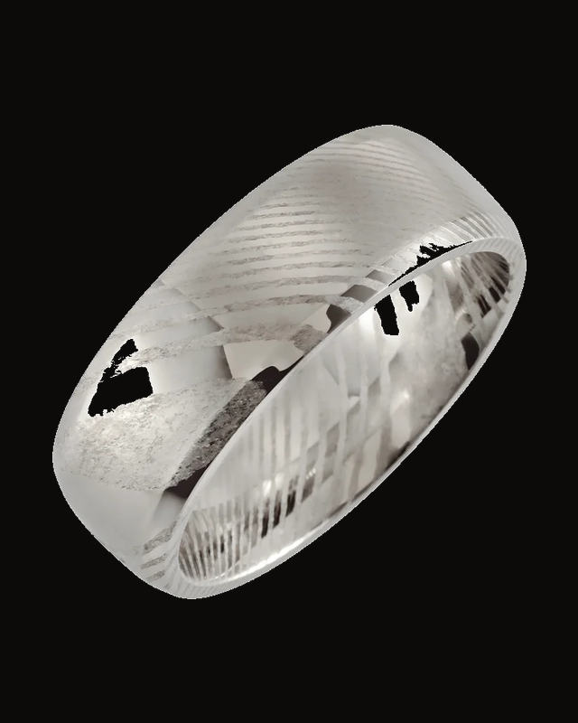 Beveled-Edge Damascus Comfort-Fit Band — Damascus Stainless Steel · 8 mm