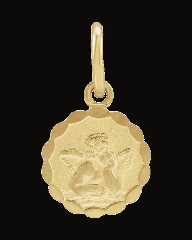 Round Angel Medal — 14K Yellow Gold