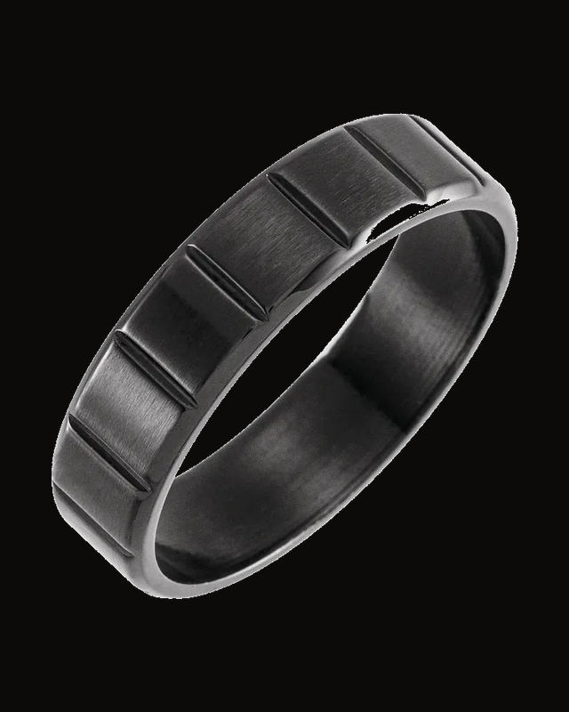 Grooved Comfort-Fit Flat Band With Black Pvd — Black PVD Titanium · 6 mm