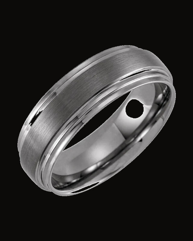 Double Stepped-Edge Inlay Comfort-Fit Band with Satin Finish — Tungsten · 8 mm