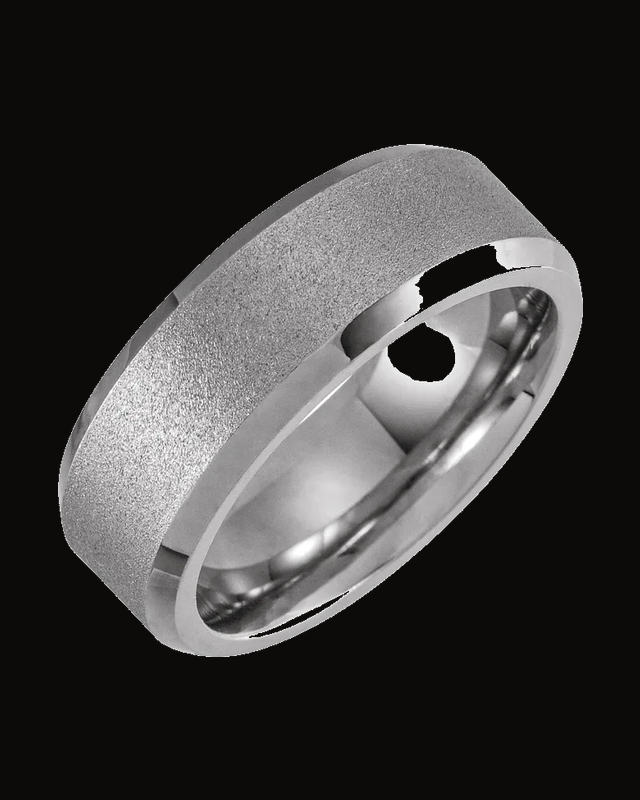 Beveled-Edge Inlay Comfort-Fit Band Withn Ice Finish — Tungsten · 8 mm