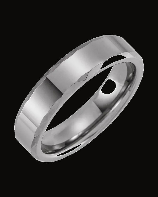 Faceted Beveled-Edge Comfort-Fit Band — Tungsten · 6 mm