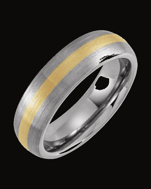 Inlay Comfort-Fit Half Round Band With 18K Yellow Gold Pvd — 18K Yellow Gold PVD Tungsten · 6 mm