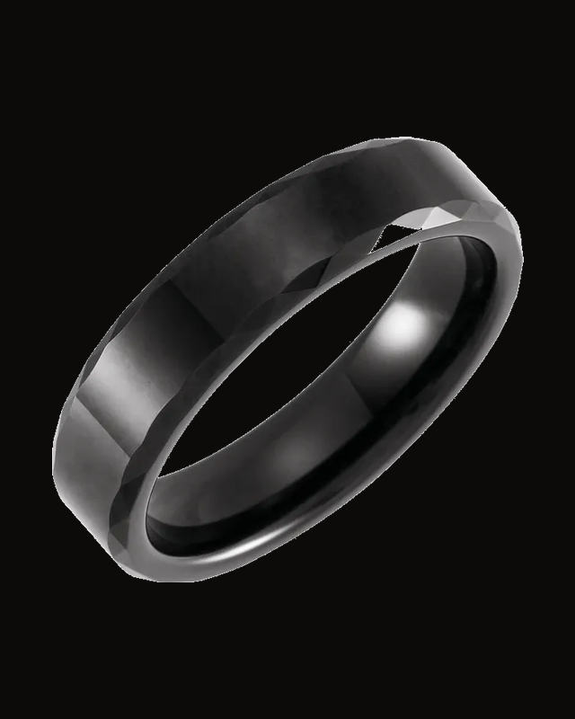 Geometric Faceted Beveled-Edge Comfort-Fit Band With Black Pvd — Black PVD Tungsten · 6 mm