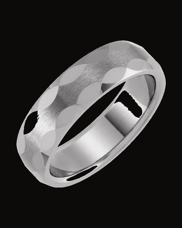 Geometric Faceted Comfort-Fit Half Round Band — Tungsten