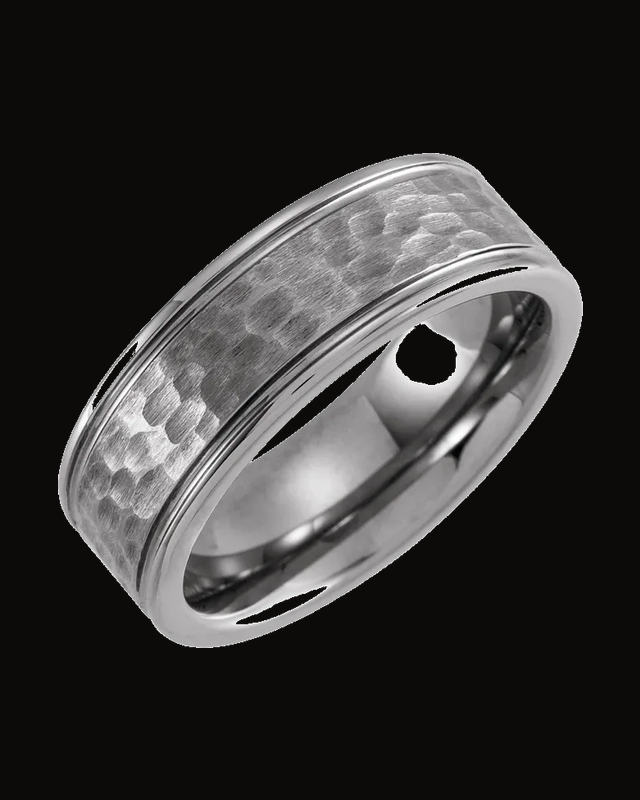 Grooved Inlay Comfort-Fit Flat Band with Hammer Finish — Tungsten