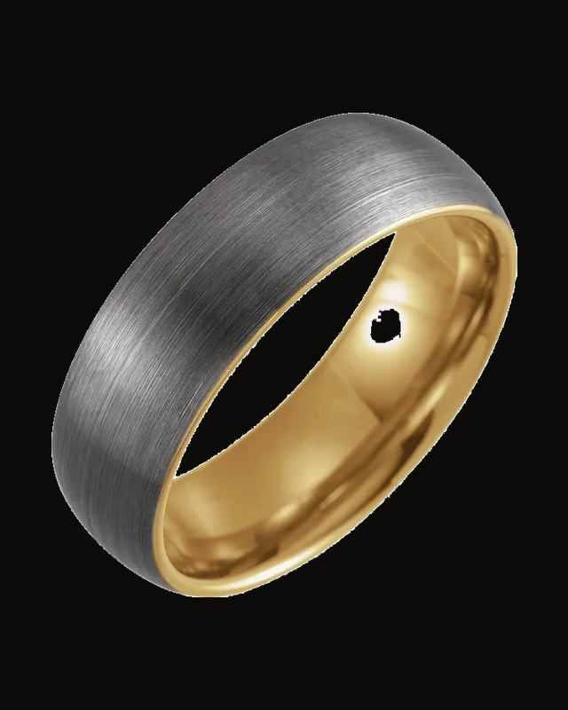 Comfort-Fit Half Round Band With Satin Finish And An 18K Yellow Gold Pvd — 18K Yellow Gold PVD Tungsten