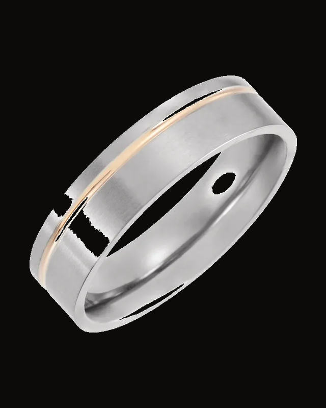 Grooved Comfort-Fit Flat Band Withn 18K Rose Gold Pvd — 18K Rose Gold PVD Titanium · 6 mm