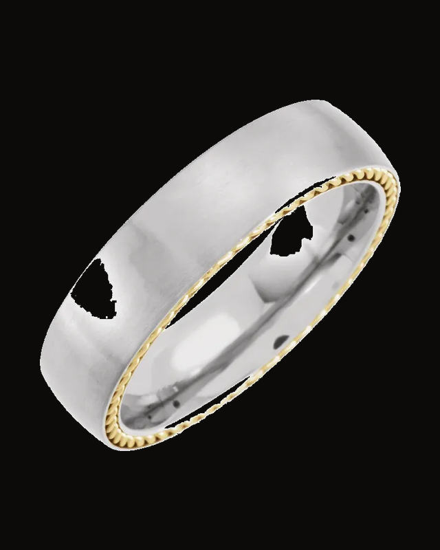 Yellow Gold Pvd Rope Inlay Comfort-Fit Half Round Band — Titanium