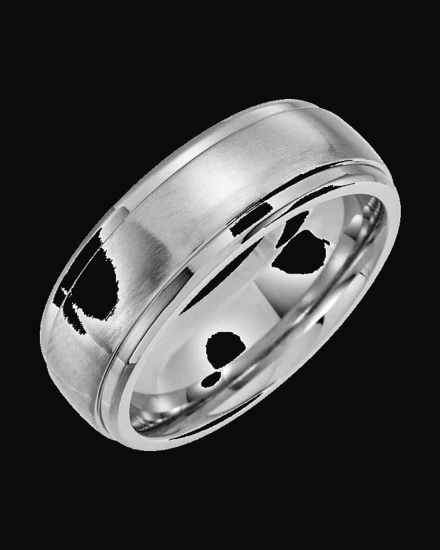 Stepped-Edge Comfort-Fit Flat Band with Satin Finish — Cobalt · 8 mm