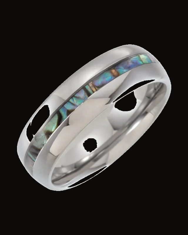 Pearl Shell Inlay Comfort-Fit Half Round Band — Tungsten
