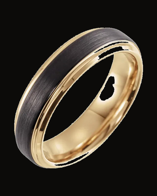 Beveled Stepped-Edge Comfort-Fit Band With 18K Yellow Gold And Black Pvd — 18K Yellow Gold PVD & Black PVD Tungsten · 6 mm