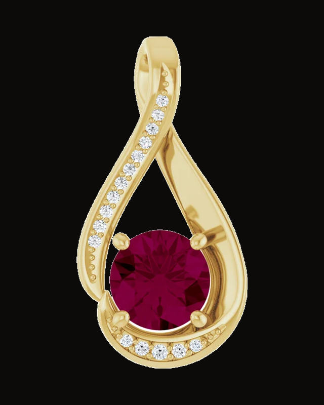 Natural Rhodolite Garnet And 0.04 CTW Natural Diamond Pendant — 14K Yellow Gold
