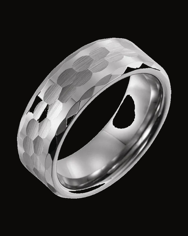 Beveled-Edge Geometric Faceted Comfort-Fit Band with Satin Finish — Tungsten