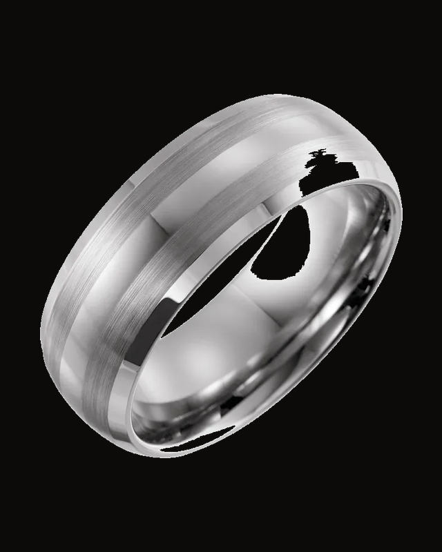 Beveled-Edge Inlay Comfort-Fit Band with Satin Finish — Tungsten · 8 mm