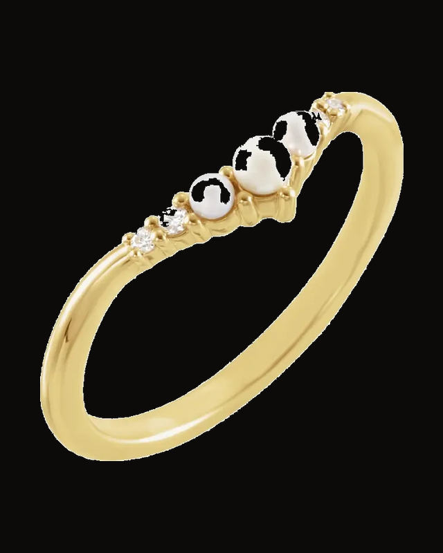 Cultured White Seed Pearl And 0.03 CTW Natural Diamond Contour Band — 14K Yellow Gold · 1.86 mm