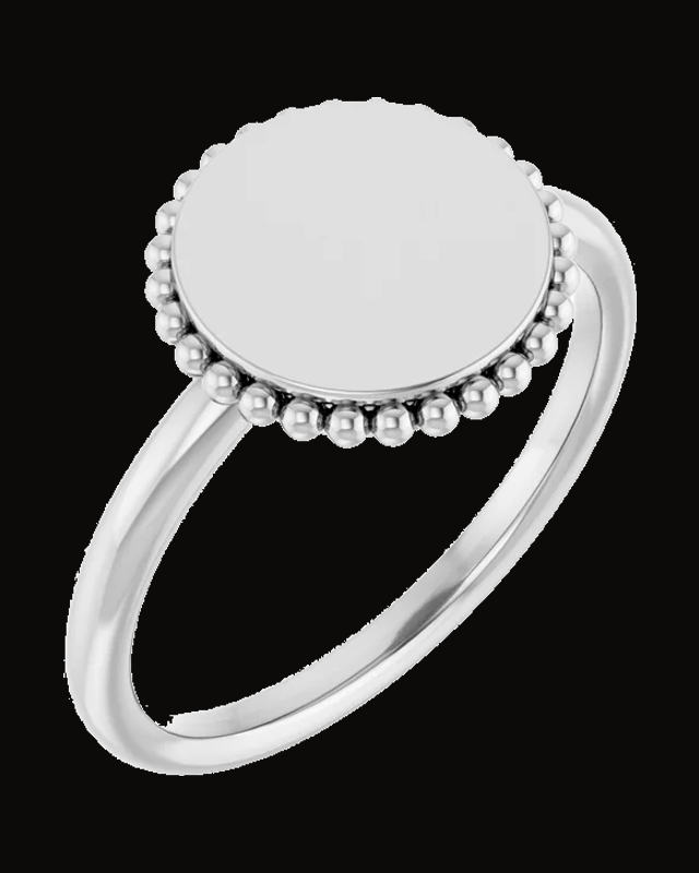 Engravable Beaded Signet Ring — Sterling Silver · 2 mm