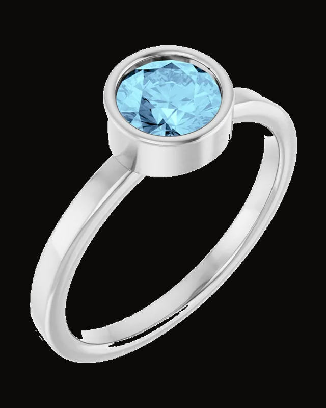 Imitation Aquamarine Ring — Rhodium-Plated on Rhodium-Plated Sterling Silver · 2 mm