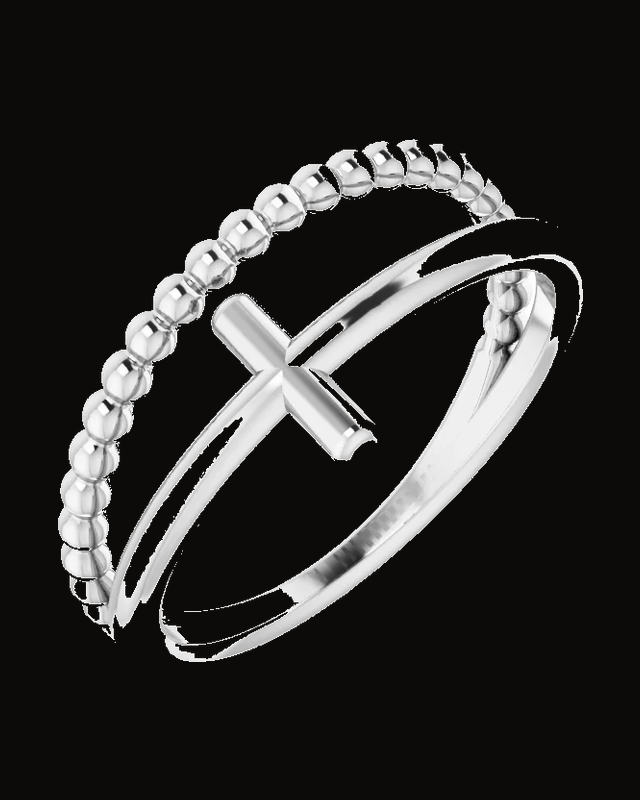 Beaded Negative Space Cross Ring — Sterling Silver · 1.7 mm