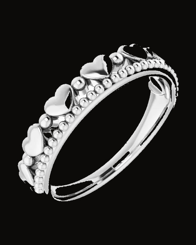 Stackable Beaded Heart Ring — Sterling Silver · 2.1 mm
