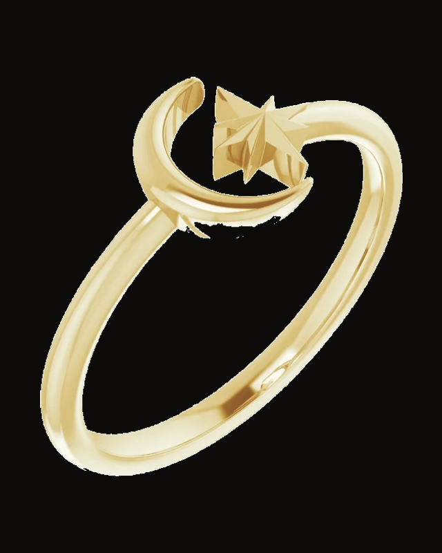 Star And Crescent Moon Negative Space Ring — 1.7 mm · Size 7