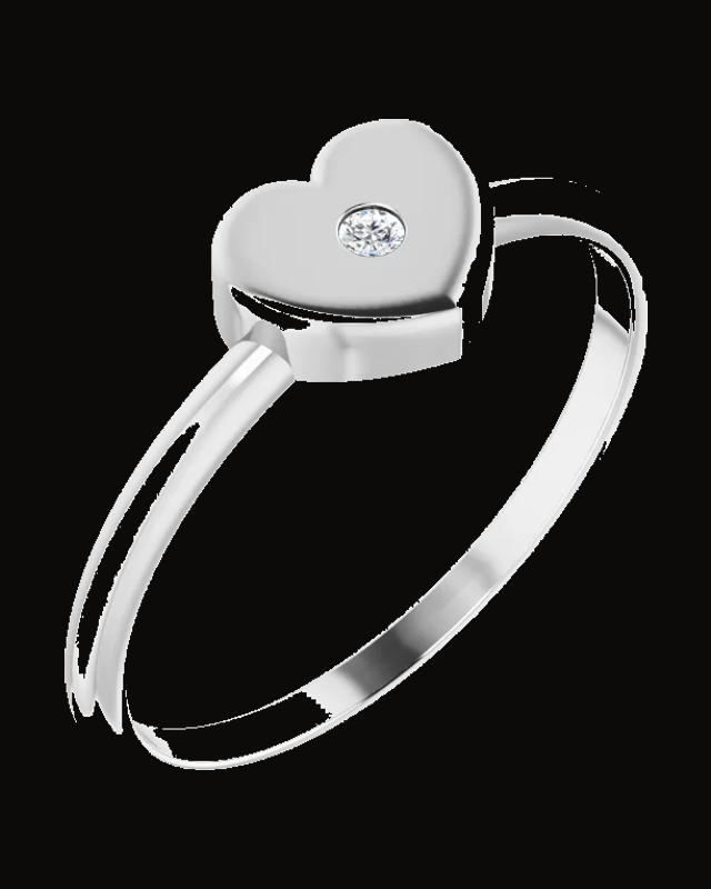 0.01 Ct Natural Diamond Youth Heart Ring — Rhodium-Plated on 14K White Gold · 1.35 mm