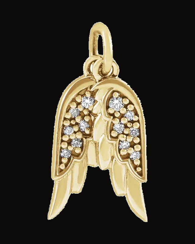 0.03 CTW Natural Diamond Angel Wings Pendant — 14K Yellow Gold