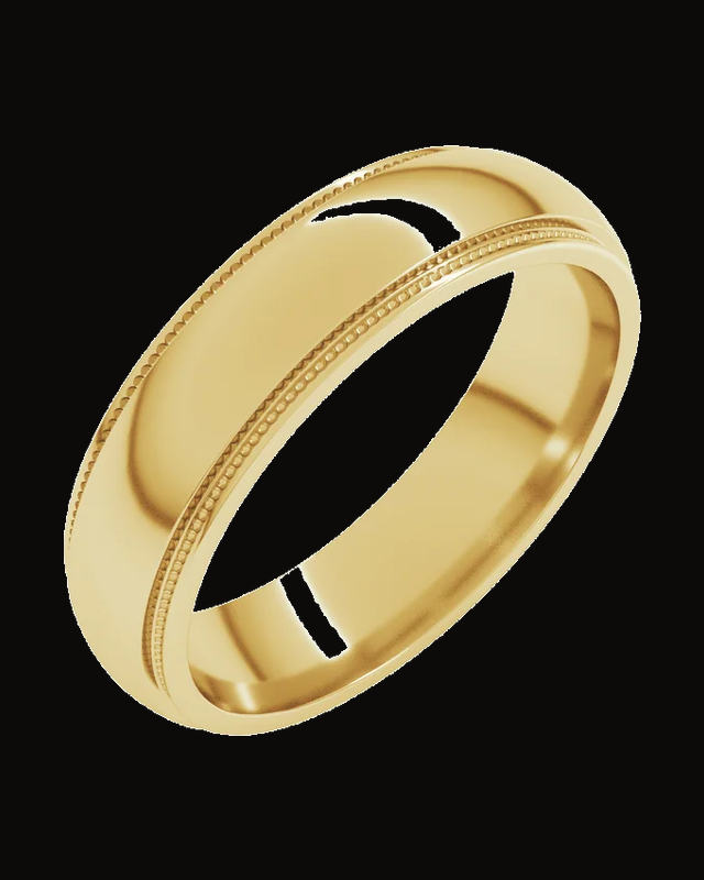 Standard Weight Stepped Edge Milgrain Standard Fit Half Round Band — 10K Yellow Gold · 5 mm · Size 9.5