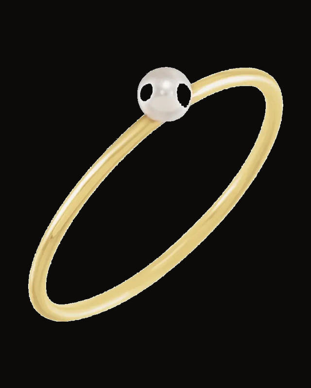 Stackable Imitation Pearl Ring — 14K Yellow Gold · 1 mm · Size 6