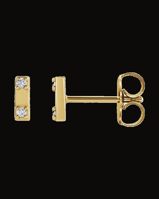 0.03 CTW Natural Diamond Bar Stud Earrings — 14K Yellow Gold