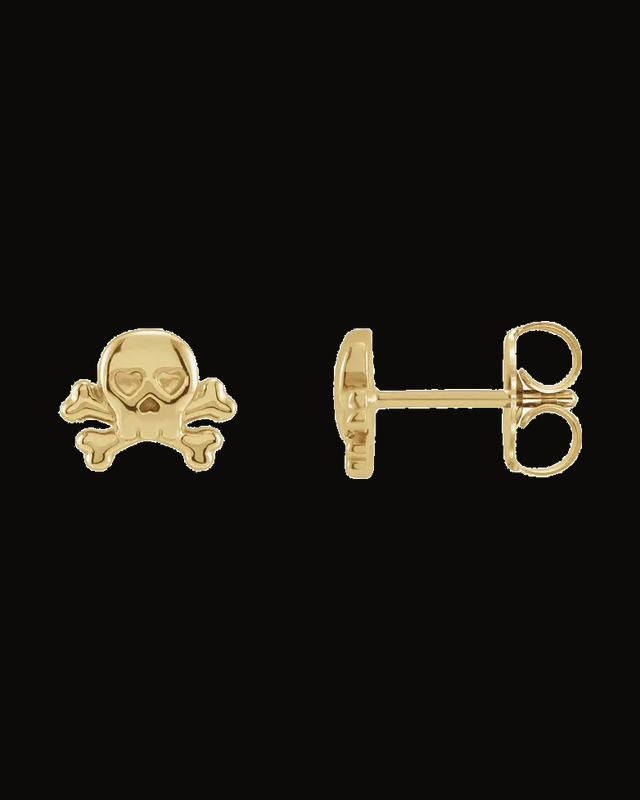 Petite Skull And Crossbones Earrings — 14K Yellow Gold