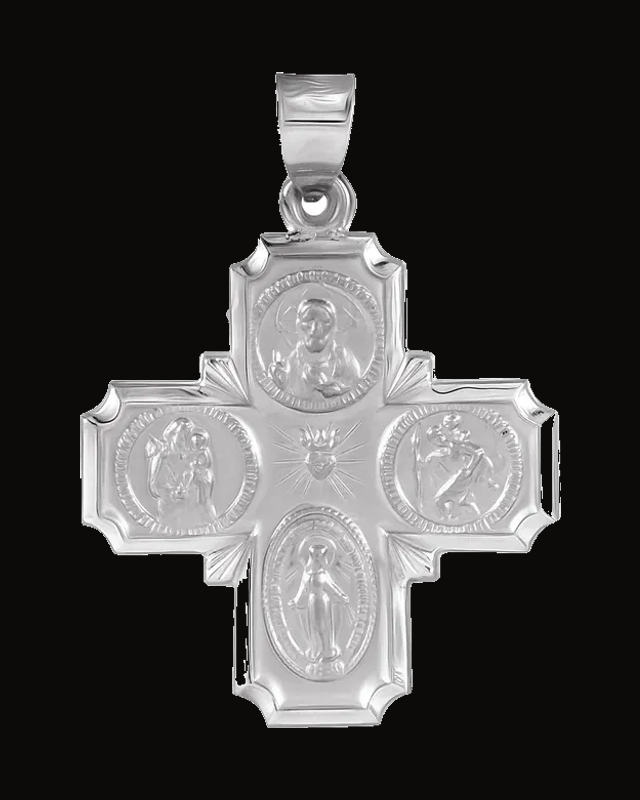 Hollow Four-Way Cross Medal — 14K White / Yellow Gold