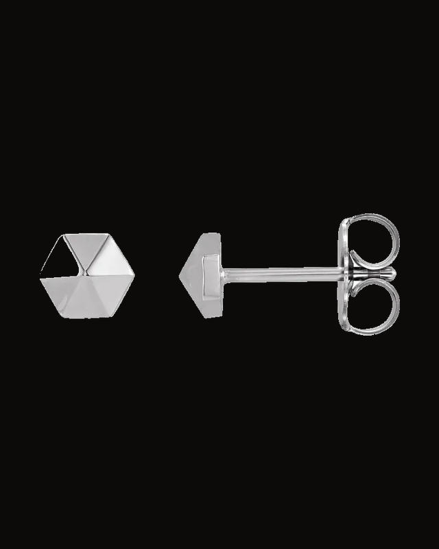 Hexagon Shape Stud Earrings — 14K Yellow Gold / Platinum